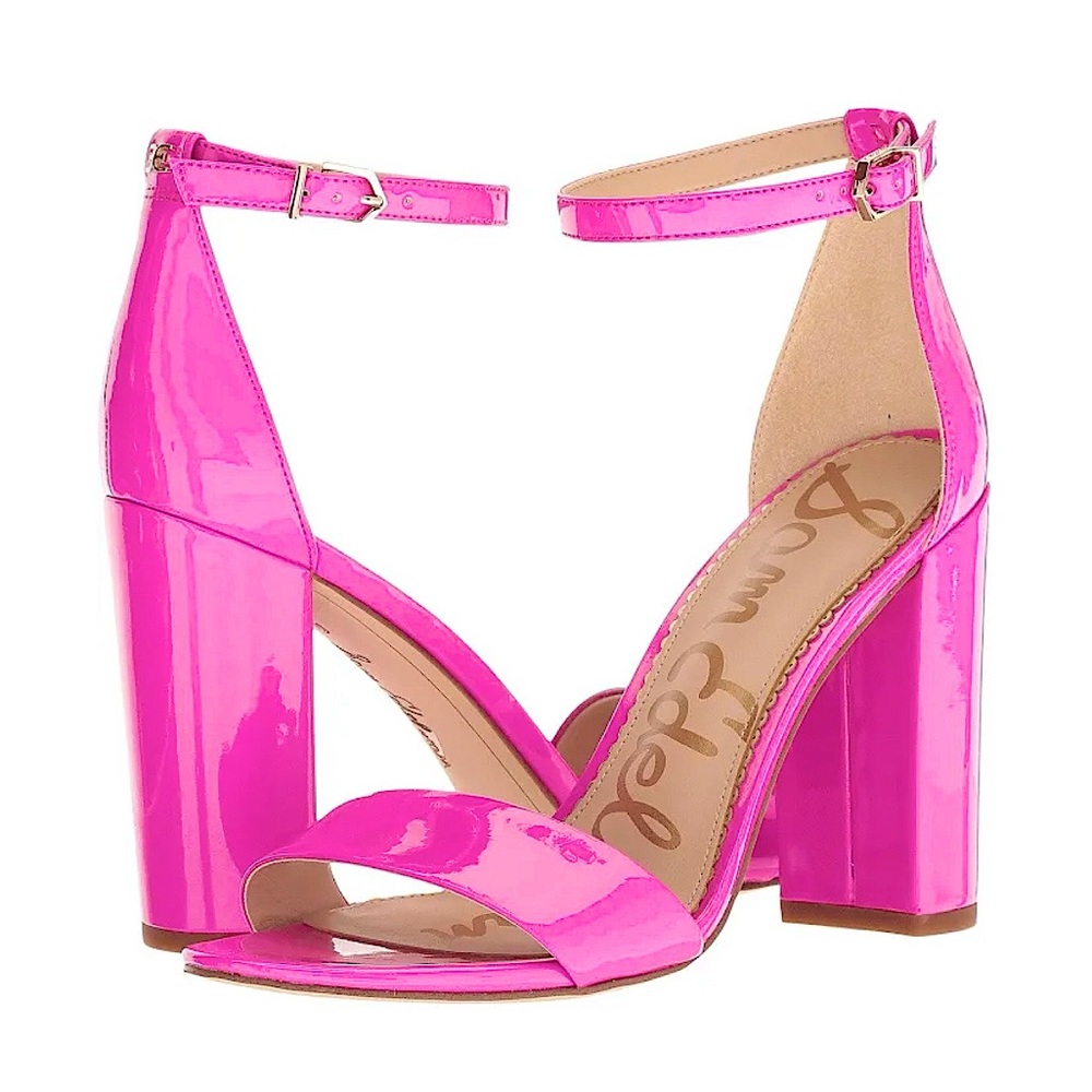 Sam Edelman Yaro Chunky Block Heel Sandal Neon Fuchsia Patent Leather Party 8.5